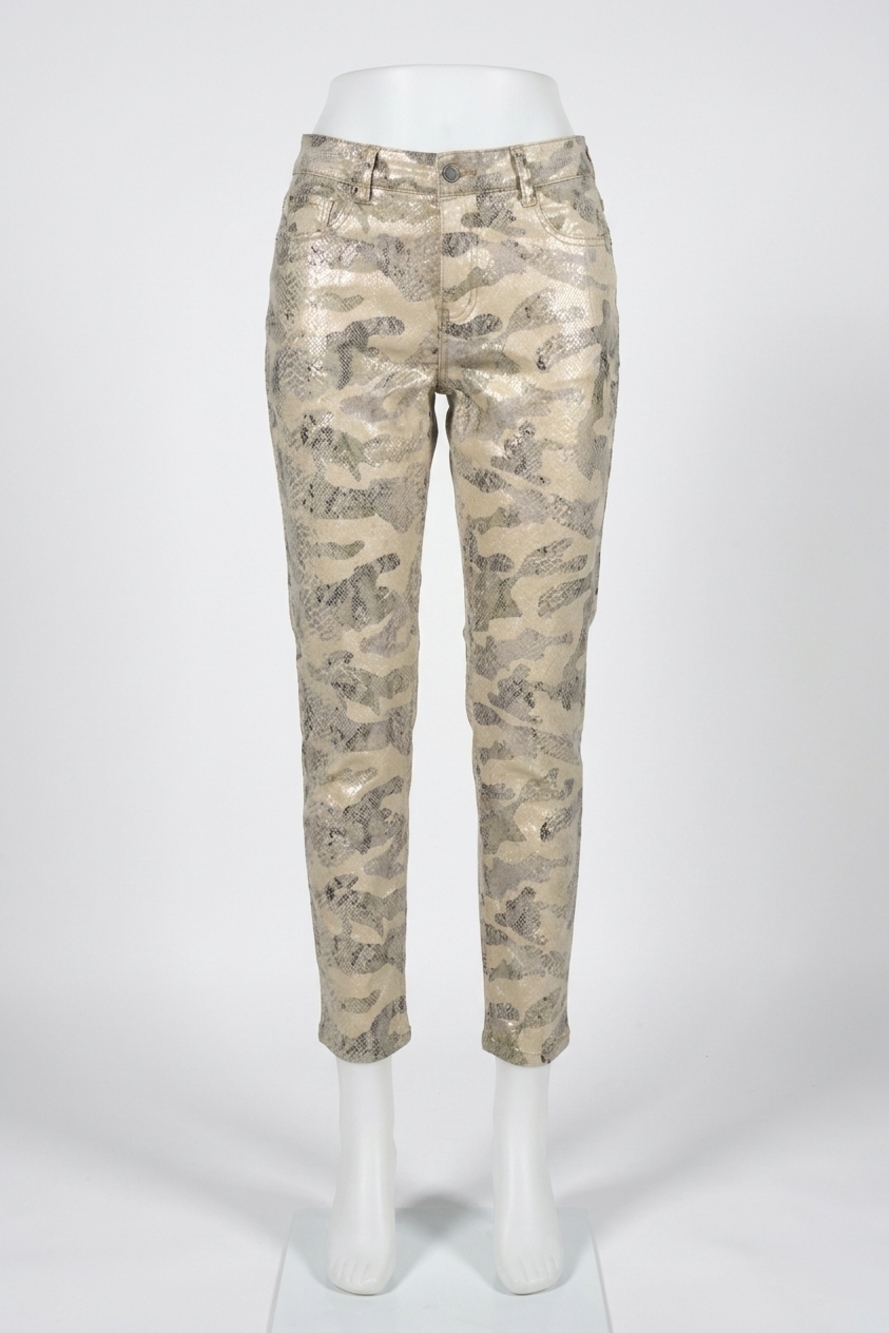 NEW FRANK LYMAN raelyn reptile print denim pant in gold